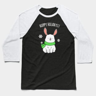 Hoppy Holidays Cute Christmas Rabbit Pun Baseball T-Shirt